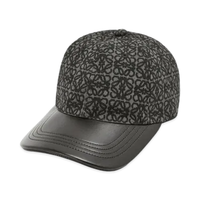 LOEWE Anagram Cap In Jacquard and Calfskin "Anthracite/Black"