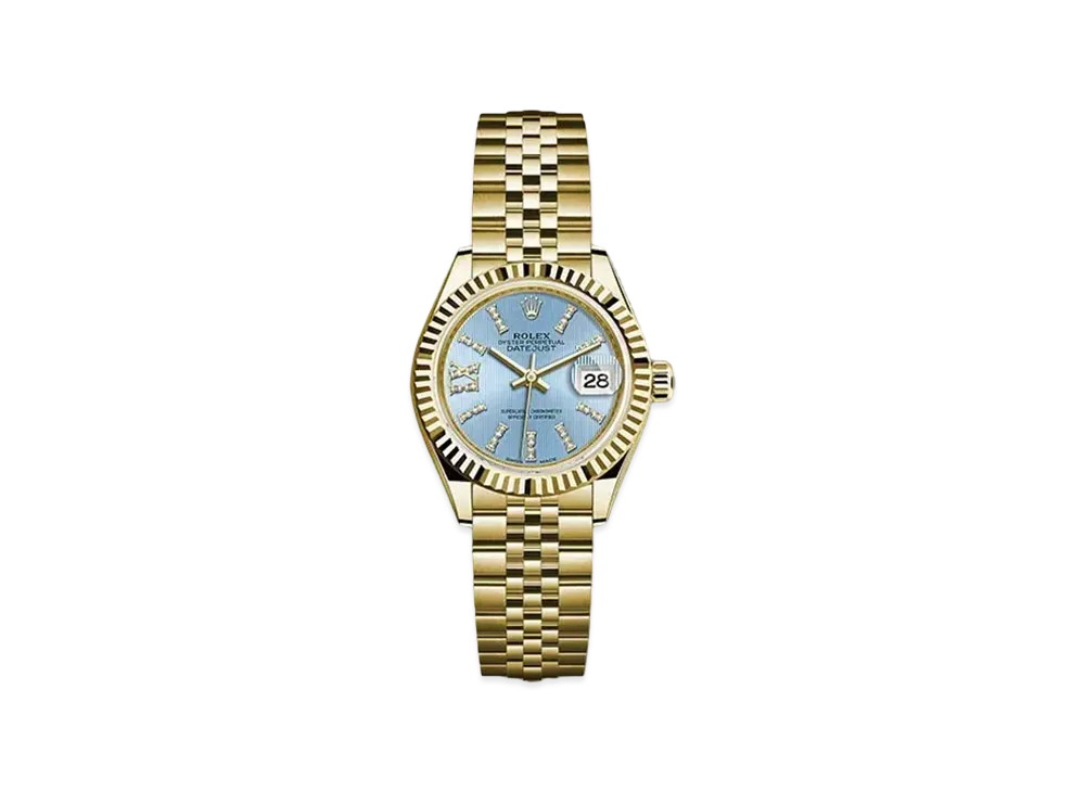 ROLEX Date-Just 28 Cornflower Blue Stripe Dial 10P Diamonds 279178G