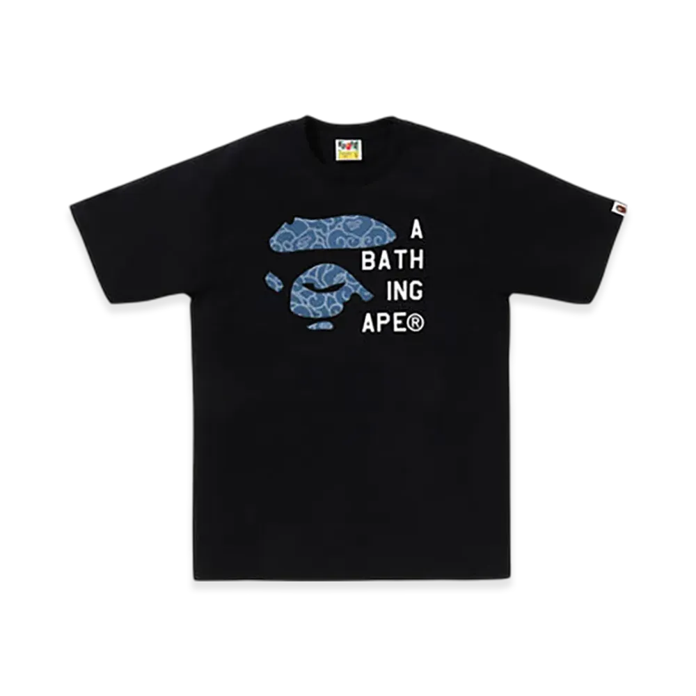 A BATHING APE Japanese Cloud Camo Bape Face Tag Tee "Black"