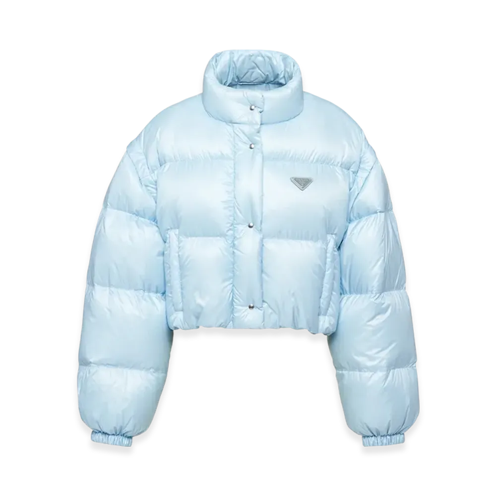 PRADA Women's Re-Nylon Cropped Convertible Down Jacket "Sky Blue"