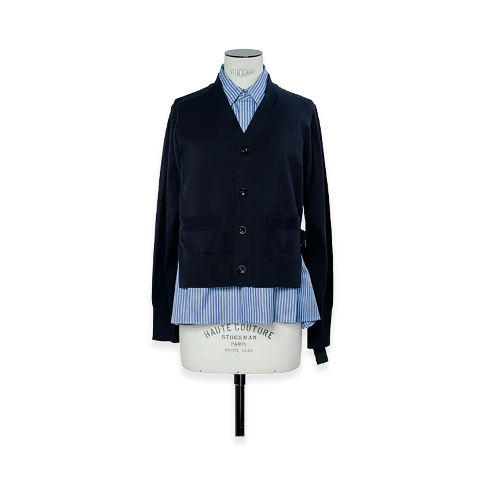 sacai Poplin Cotton Knit Cardigan "Navy/Blue Stripe"