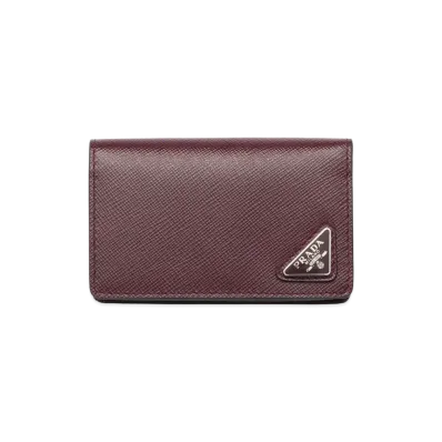 PRADA Saffiano Triangle Card Case "Burgundy"