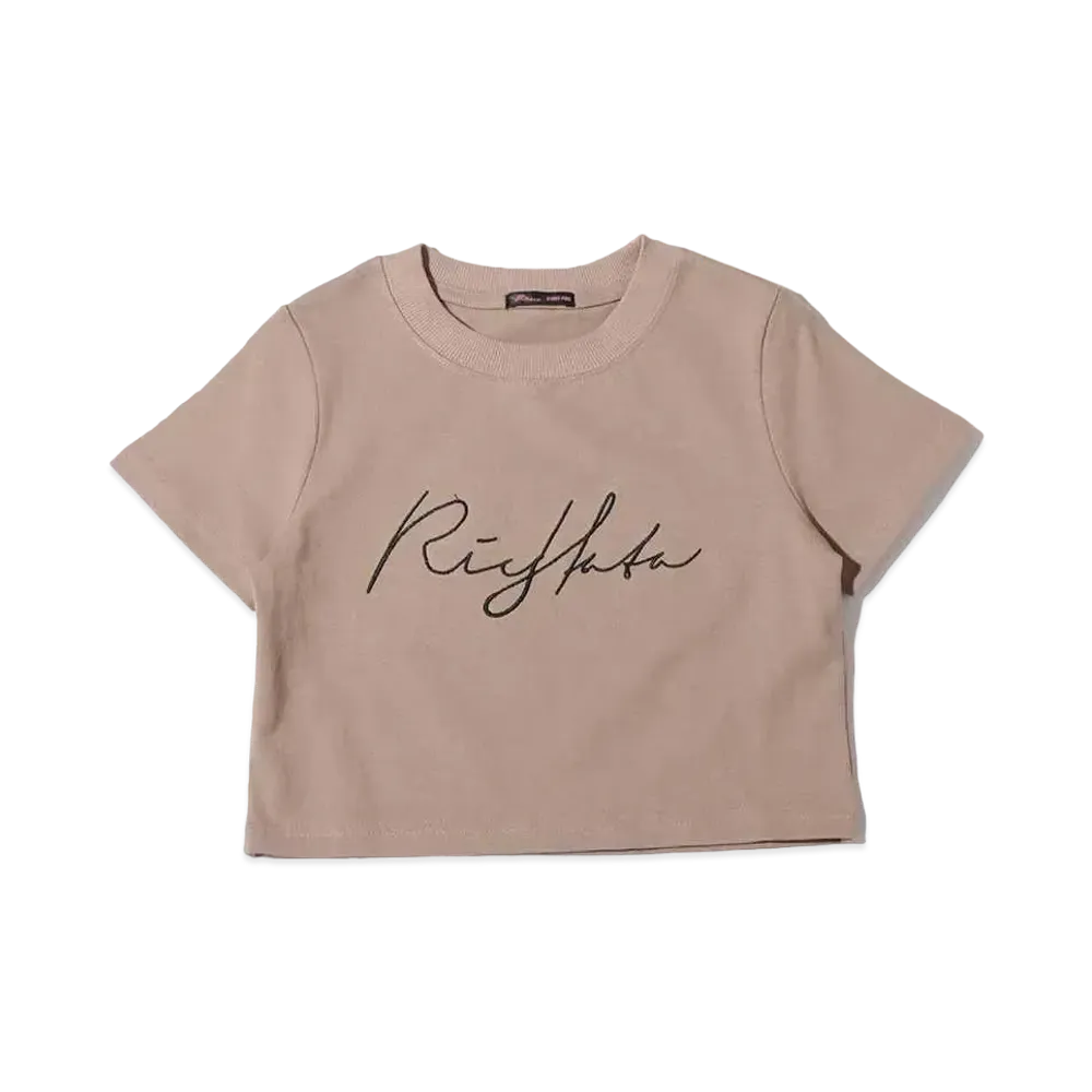 atmos pink x Riehata Logo Embroidery Cropped T-Shirt "Beige"