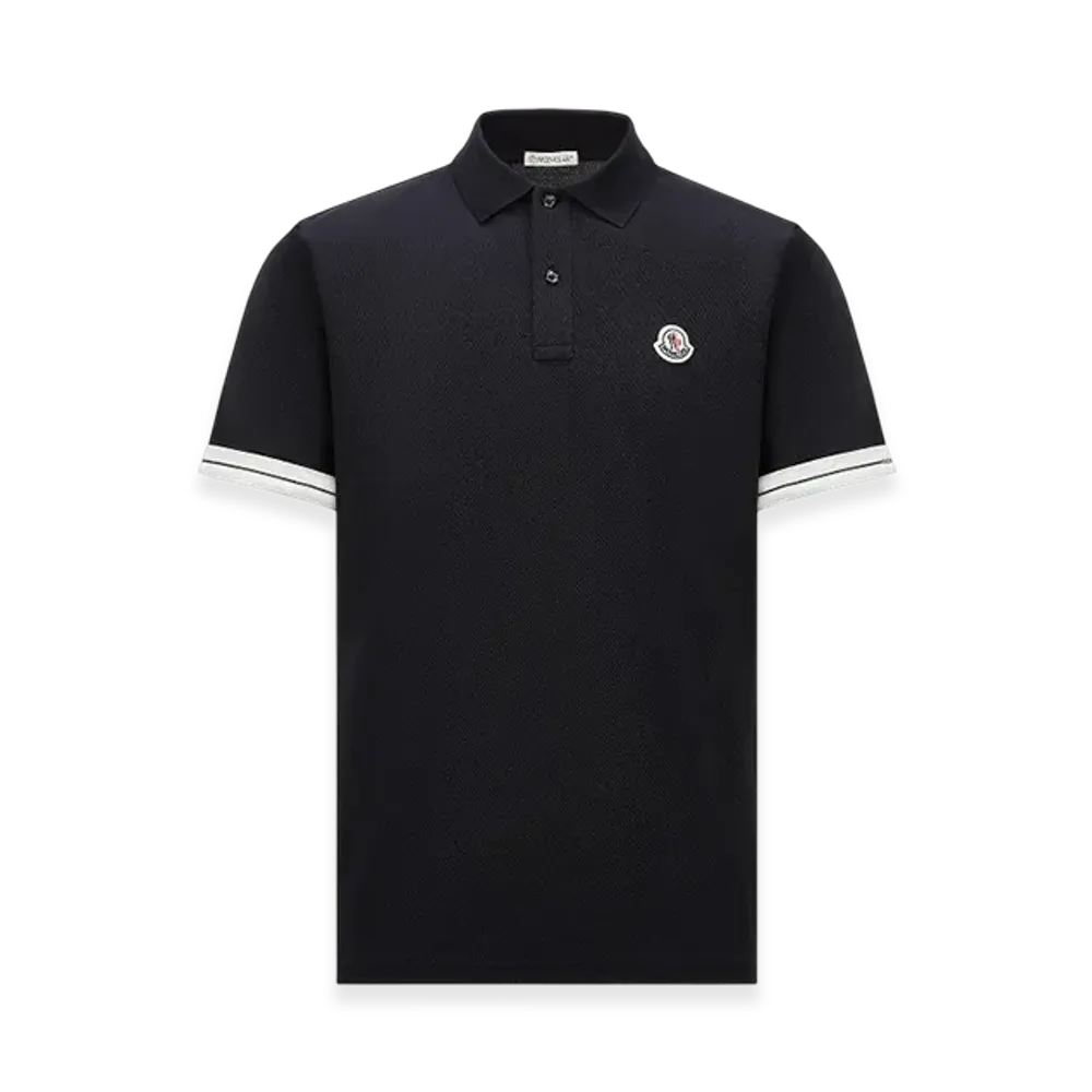 MONCLER Logo Cotton Piquet Polo Shirt "Dark Blue"