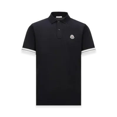 MONCLER Logo Cotton Piquet Polo Shirt "Dark Blue"