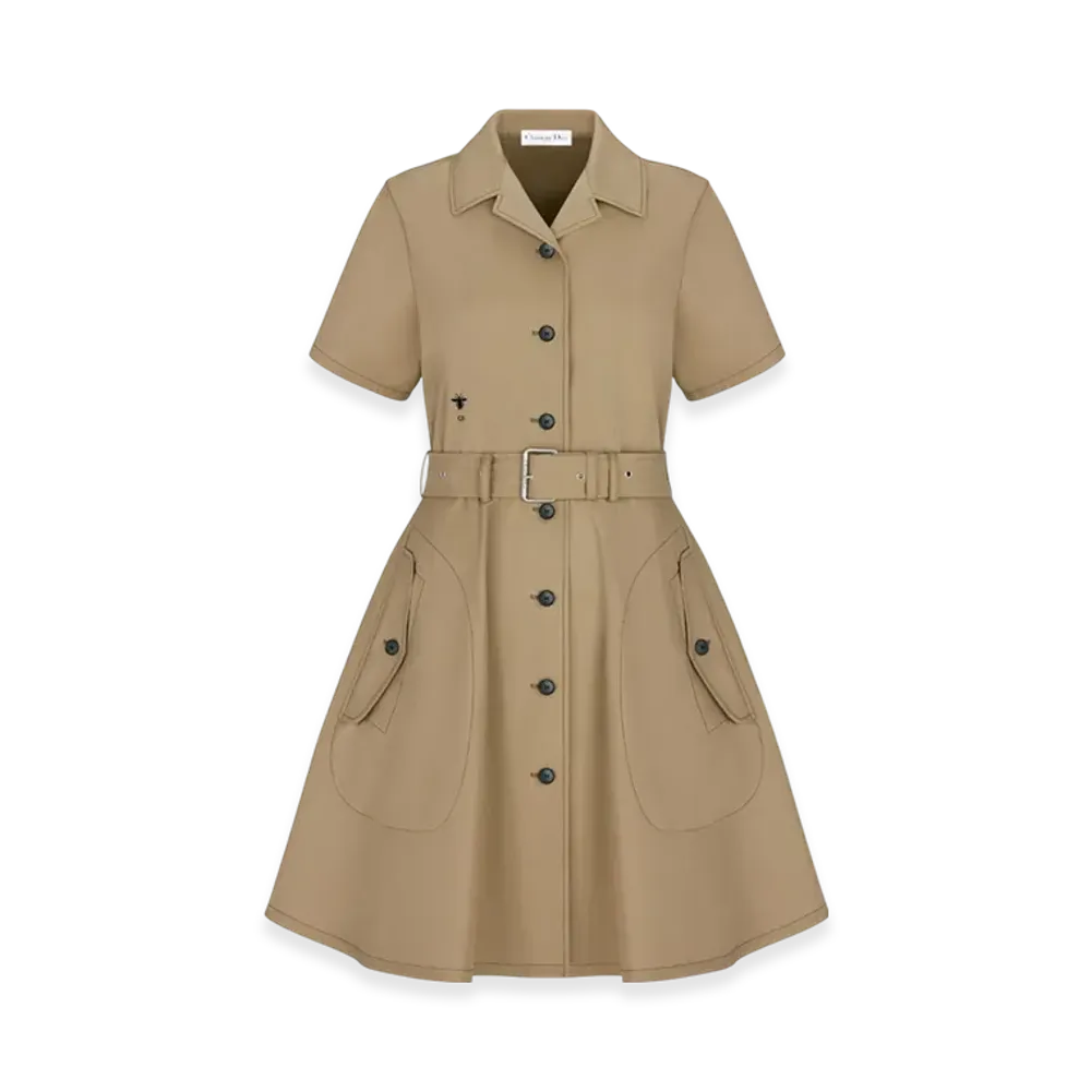 Dior Women's Belted Dress Cotton Gabardine "Beige"