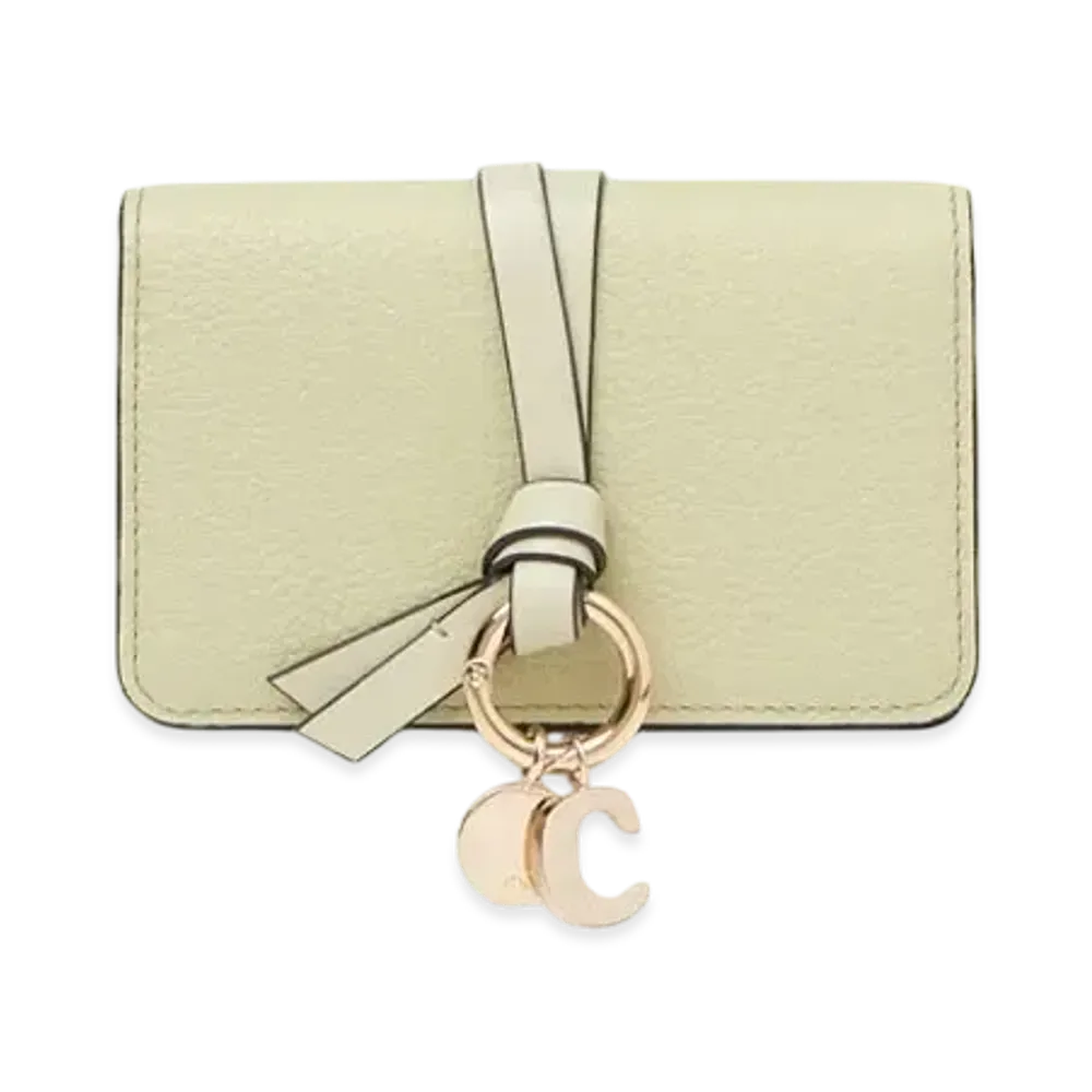 Chloe Alphabet card holder in grained leather "Light Eucalyptus"