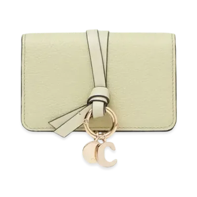 Chloe Alphabet card holder in grained leather "Light Eucalyptus"
