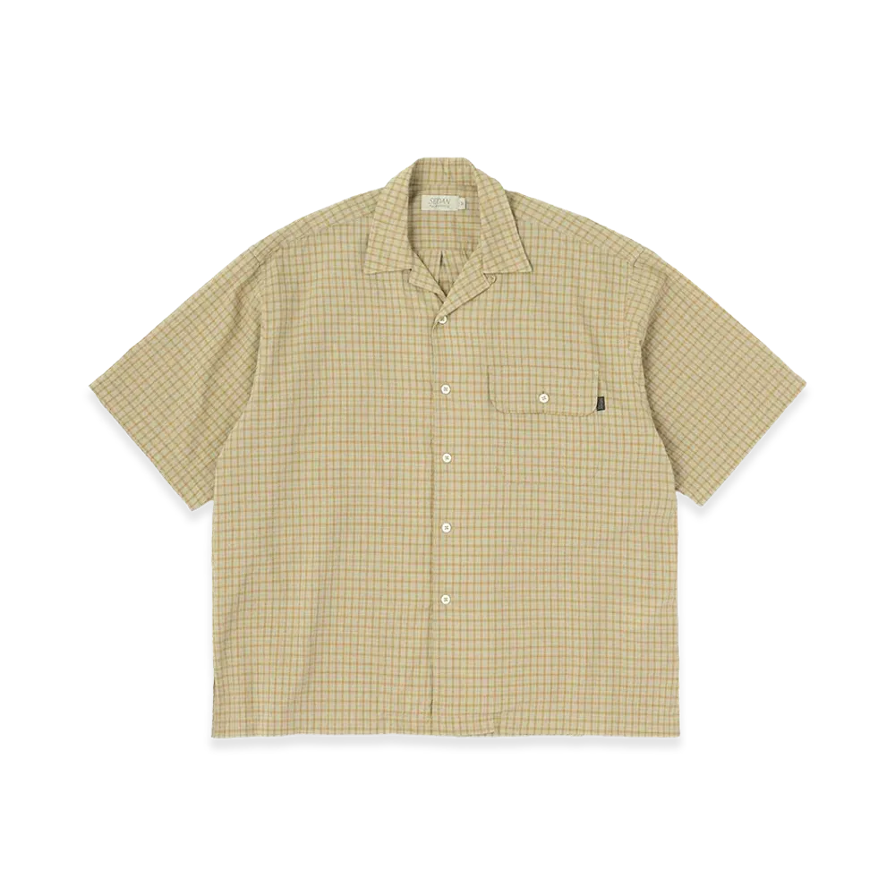 SEDAN ALL-PURPOSE Dobby Plaid Open Collar S/S Shirt "Khaki/Grey"