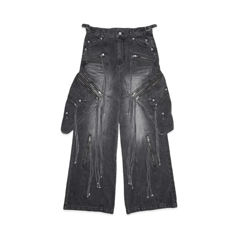 SURGERY oblique cargo jeans "BLACK DENIM"