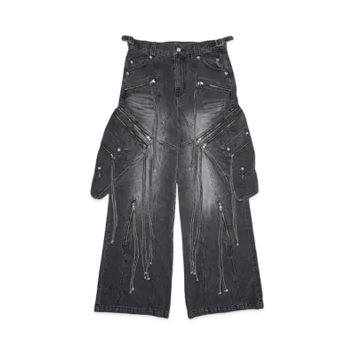 SURGERY oblique cargo jeans "BLACK DENIM"