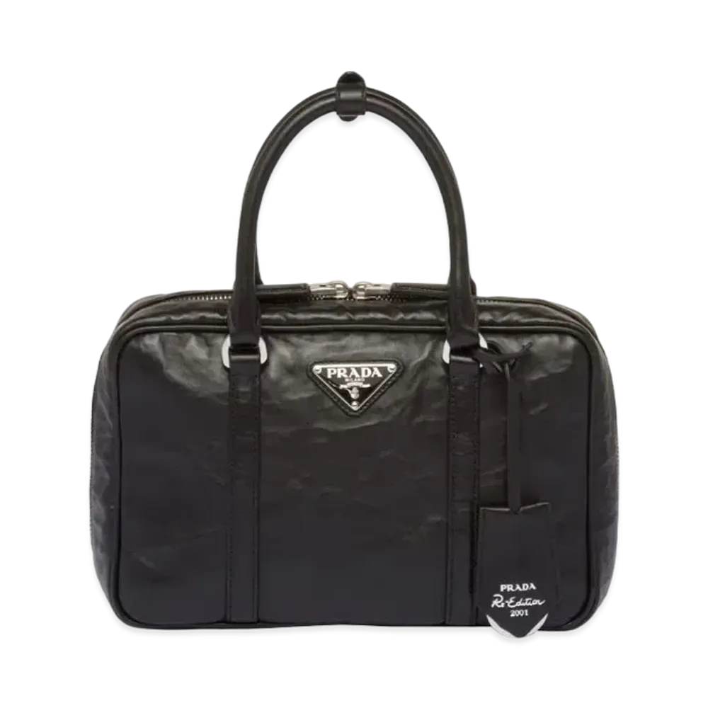 PRADA Medium Antique Nappa Leather Top Handle Bag "Blac"