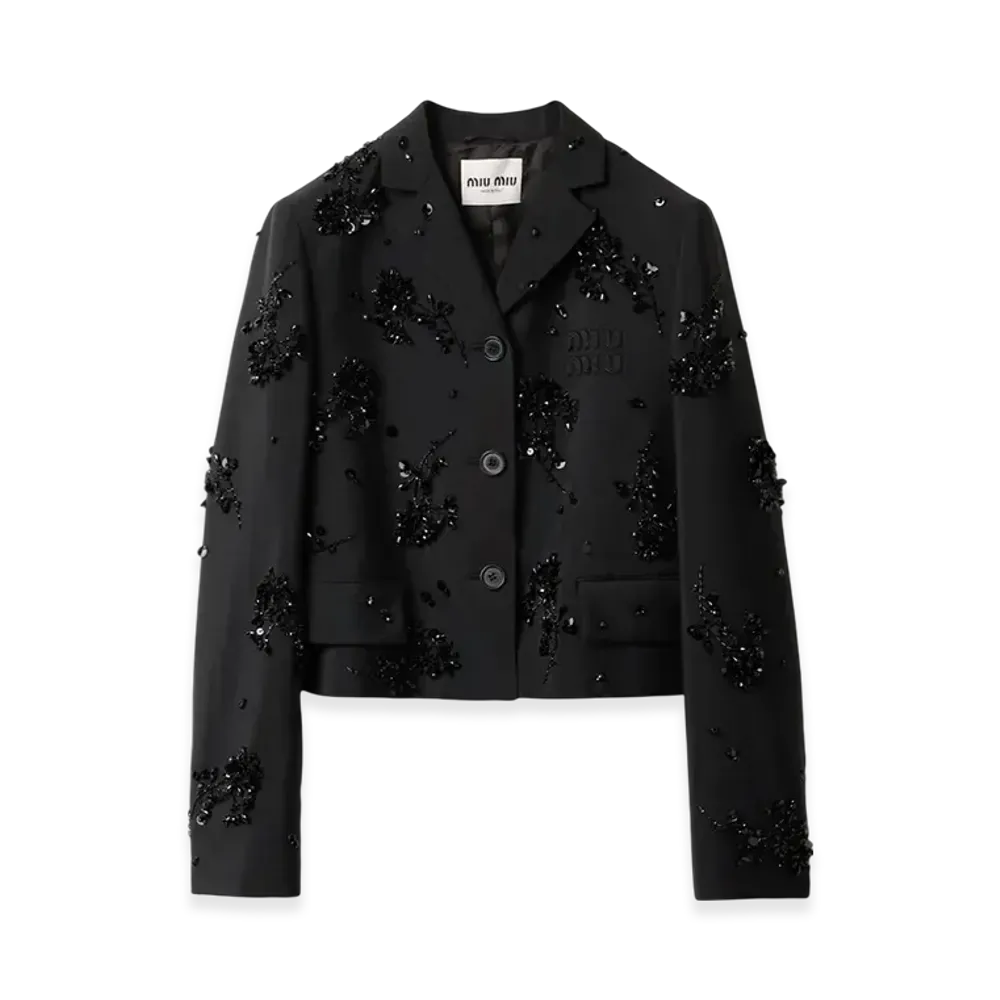 MIU MIU Embroidered Single-Breasted Kid Mohair Jacket "Black"