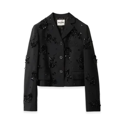 MIU MIU Embroidered Single-Breasted Kid Mohair Jacket "Black"