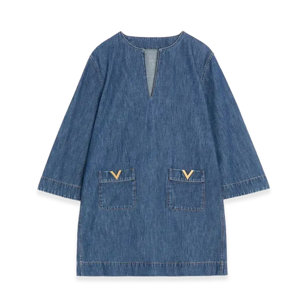 Valentino Women's V-Neck Denim Minidress "Medium"