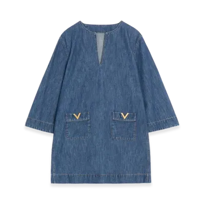 Valentino Women's V-Neck Denim Minidress "Medium"