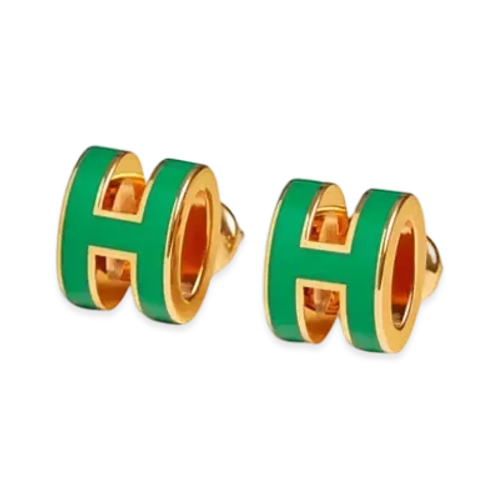 Hermes Mini Pop H Earrings "Gold/Malachite"