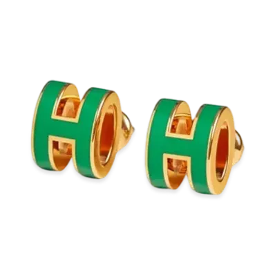 Hermes Mini Pop H Earrings "Gold/Malachite"