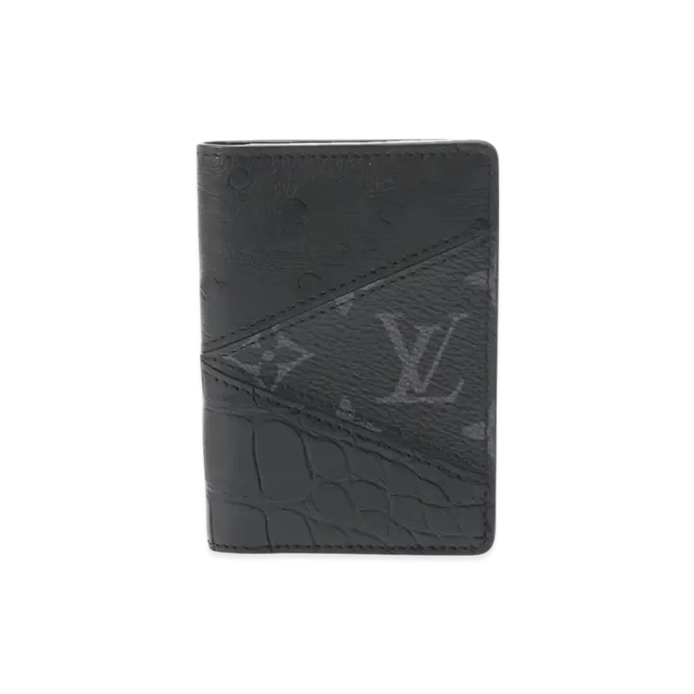 Louis Vuitton Pocket Organizer Ostrich & Crocodile Card Case Monogram Eclipse "Noir"