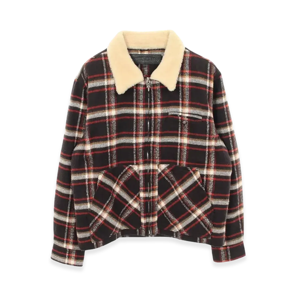 Chrome Hearts U Black Sheep Pld Double Zip Mouton Collar Check Boa Jacket "Brown"