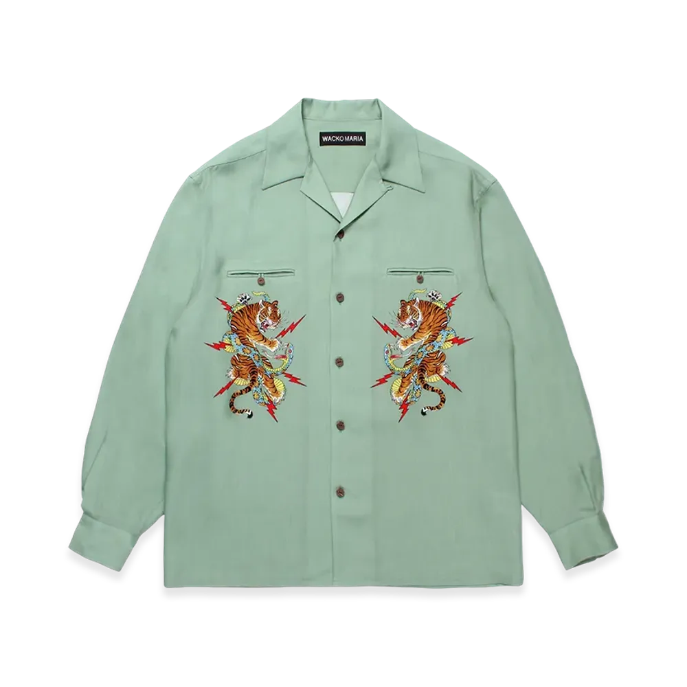 WACKO MARIA x Tim Lehi / 50'S Open Collar Shirt "Green"