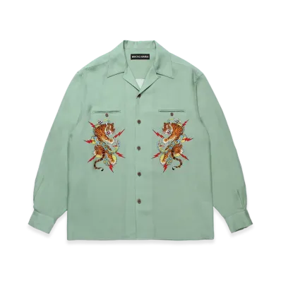 WACKO MARIA x Tim Lehi / 50'S Open Collar Shirt "Green"