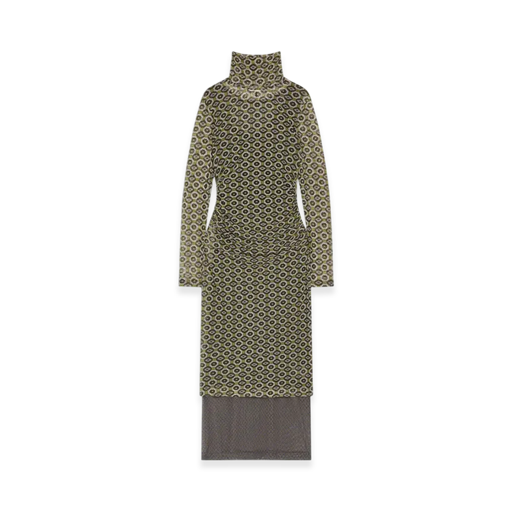 DRIES VAN NOTEN Women's Printed Mesh Dress "Green"