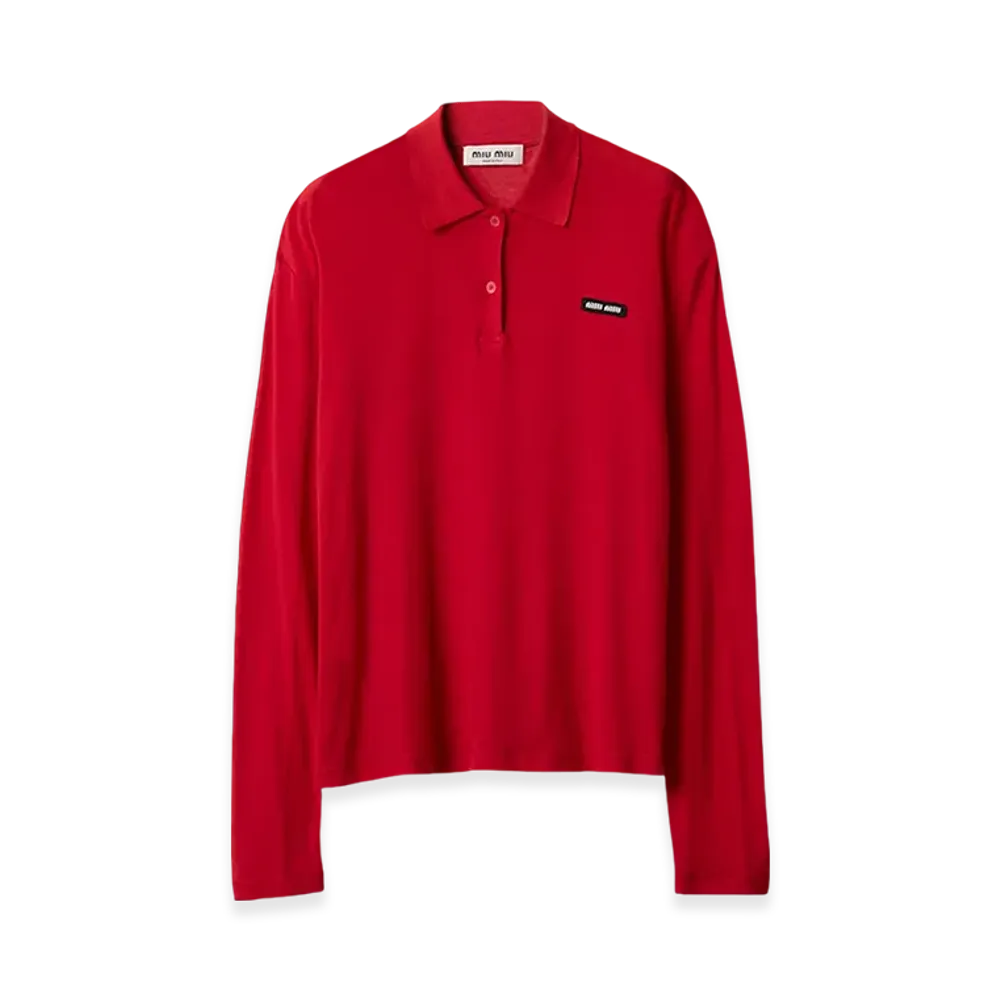 MIU MIU Women's Ribbed Jersey Polo Shirt "Red"