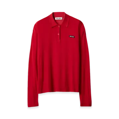 MIU MIU Women's Ribbed Jersey Polo Shirt "Red"