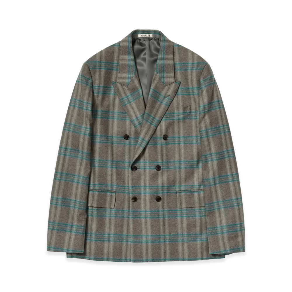 AURALEE Wool Fulling Flannel Double-Breasted Jacket "Top Brown Green Check"