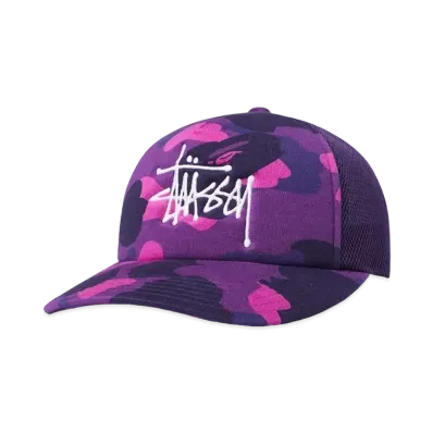 A BATHING APE STÜSSY TRUCKER CAP "Purple"