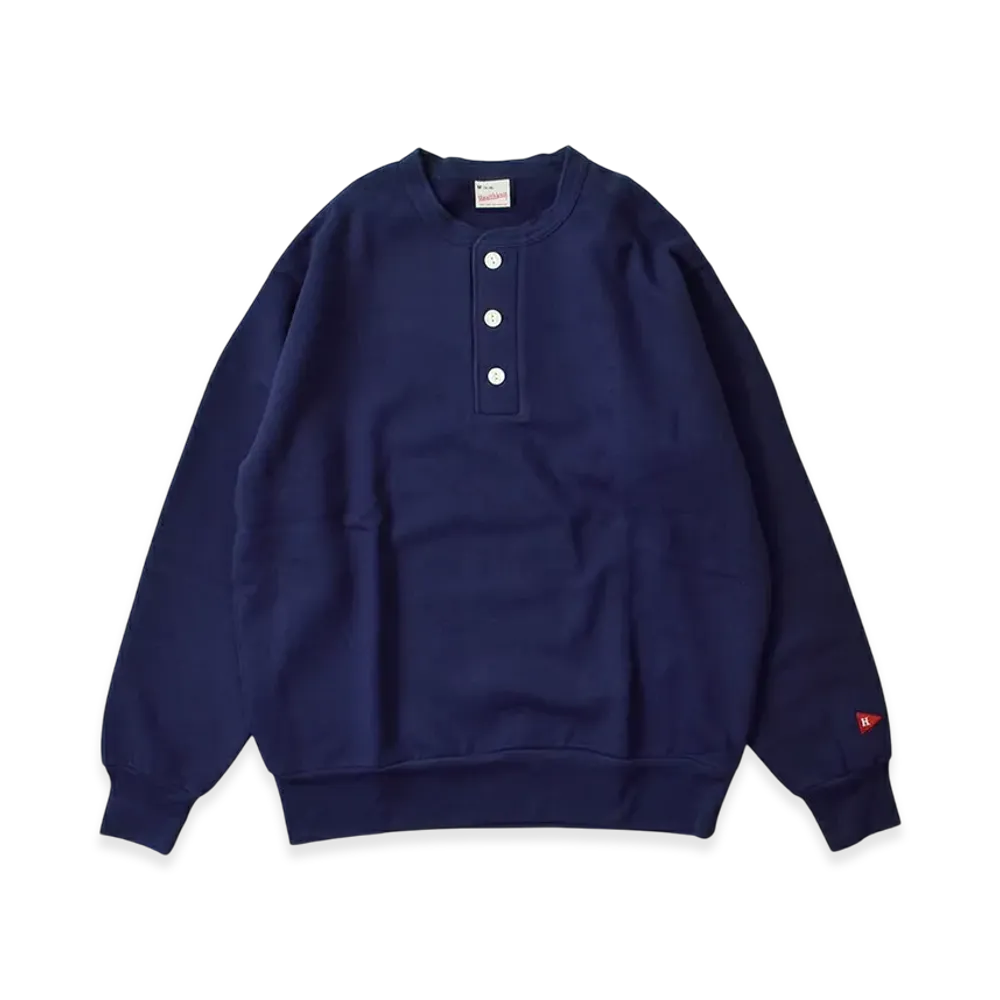 HealthKnit Classic Sweatshirt Henley Neck Long Sleeve "Navy"
