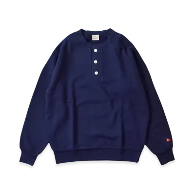 HealthKnit Classic Sweatshirt Henley Neck Long Sleeve "Navy"
