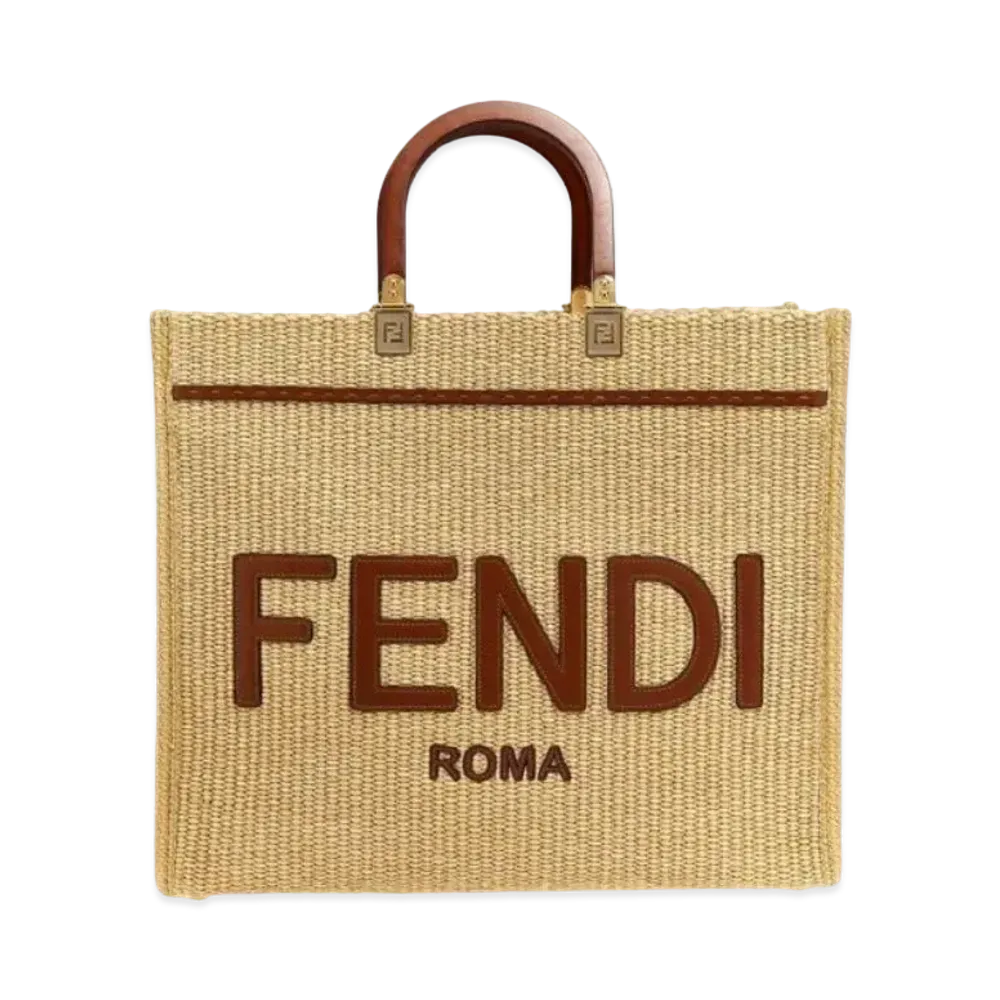 FENDI Sunshine Medium Shopper In Natural Straw "Beige"