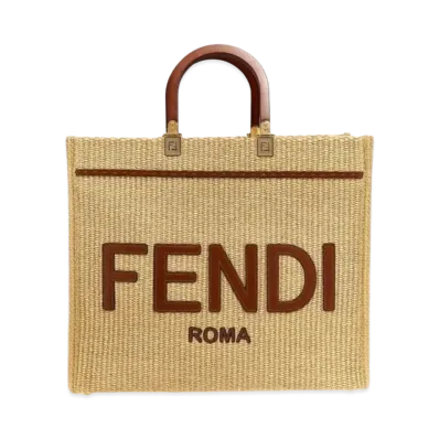 FENDI Sunshine Medium Shopper In Natural Straw "Beige"