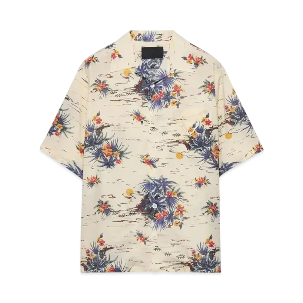 PRADA Men's Printed Cotton Bowling Shirt "Vanilla"