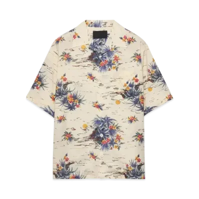 PRADA Men's Printed Cotton Bowling Shirt "Vanilla"