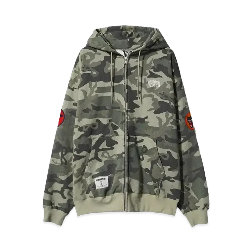 BILLIONAIRE BOYS CLUB EMBROIDERED LOGO ZIP UP COTTON HOODIE "B-CAMO"