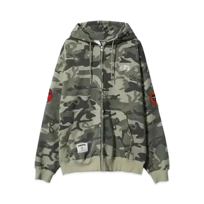 BILLIONAIRE BOYS CLUB EMBROIDERED LOGO ZIP UP COTTON HOODIE "B-CAMO"