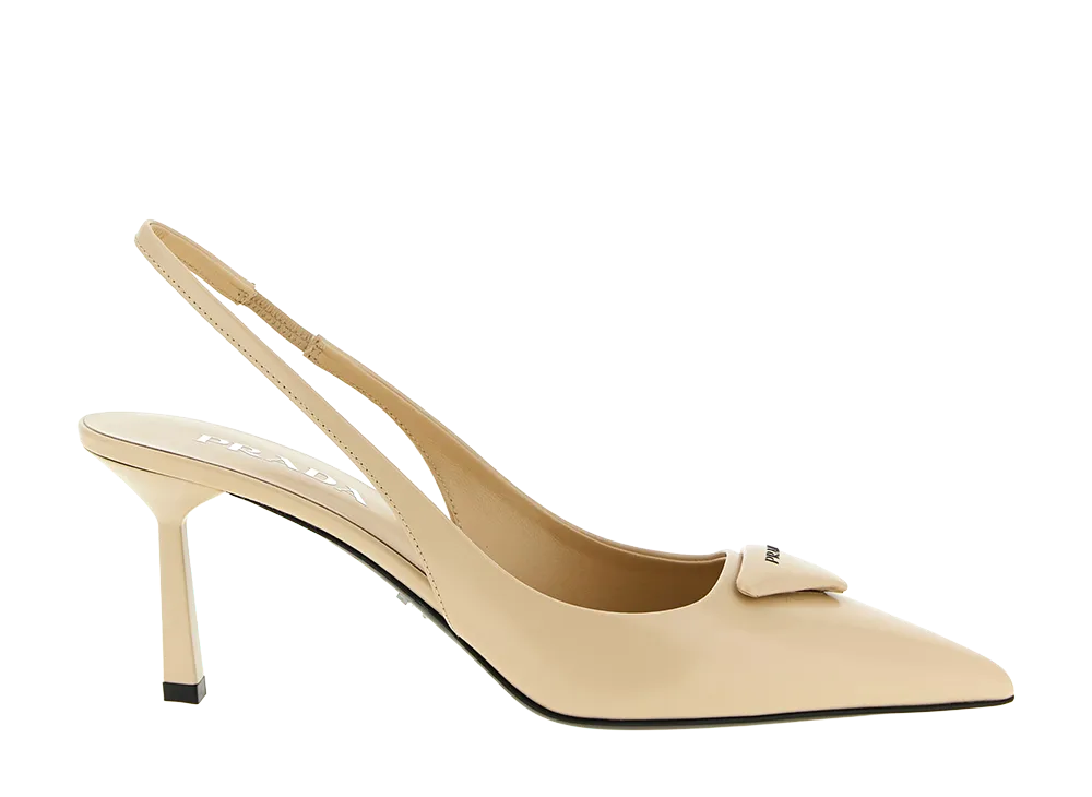 PRADA Women's Triangle Logo Slingback "Beige"