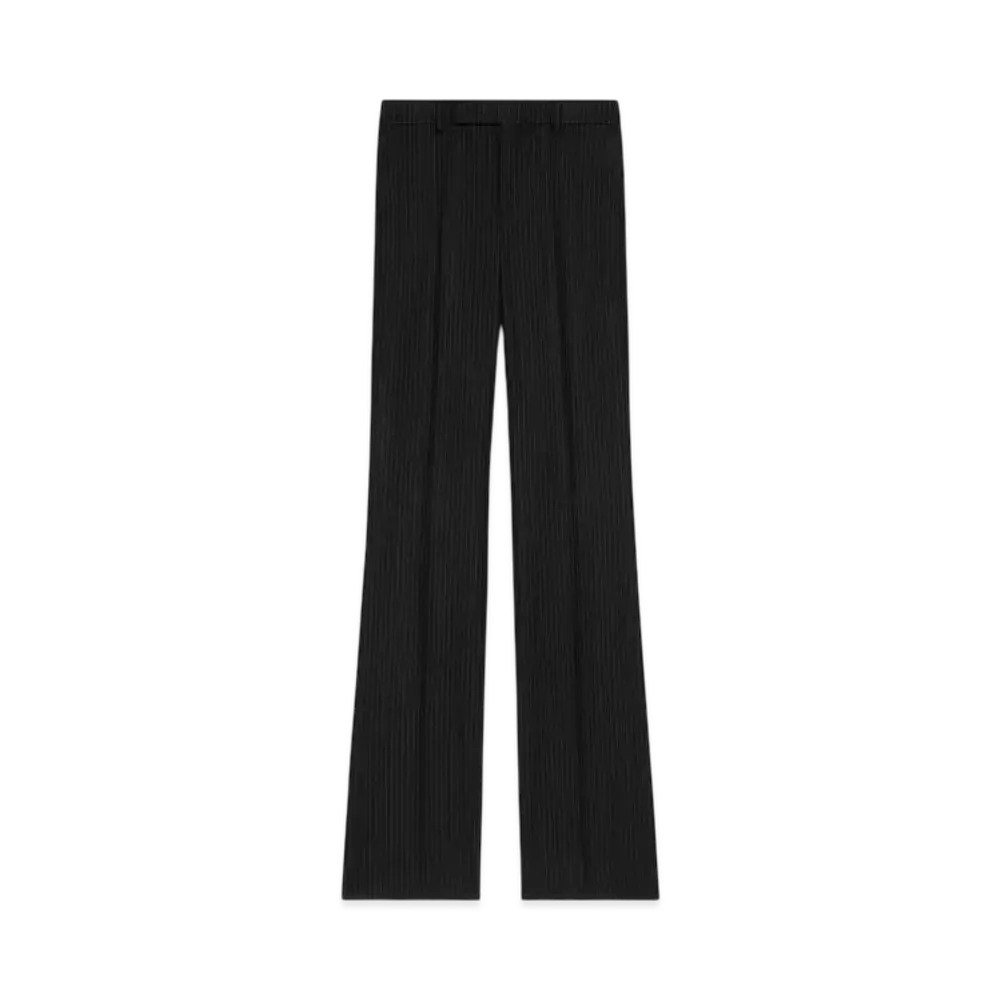 CELINE Women's Francoise Pants in Striped Wool Flannel "Noir/Craie"