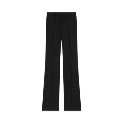 CELINE Women's Francoise Pants in Striped Wool Flannel "Noir/Craie"