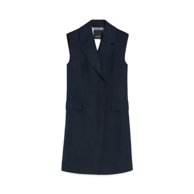 Max Mara Marie Linen Long Waist Gilet "Navy"