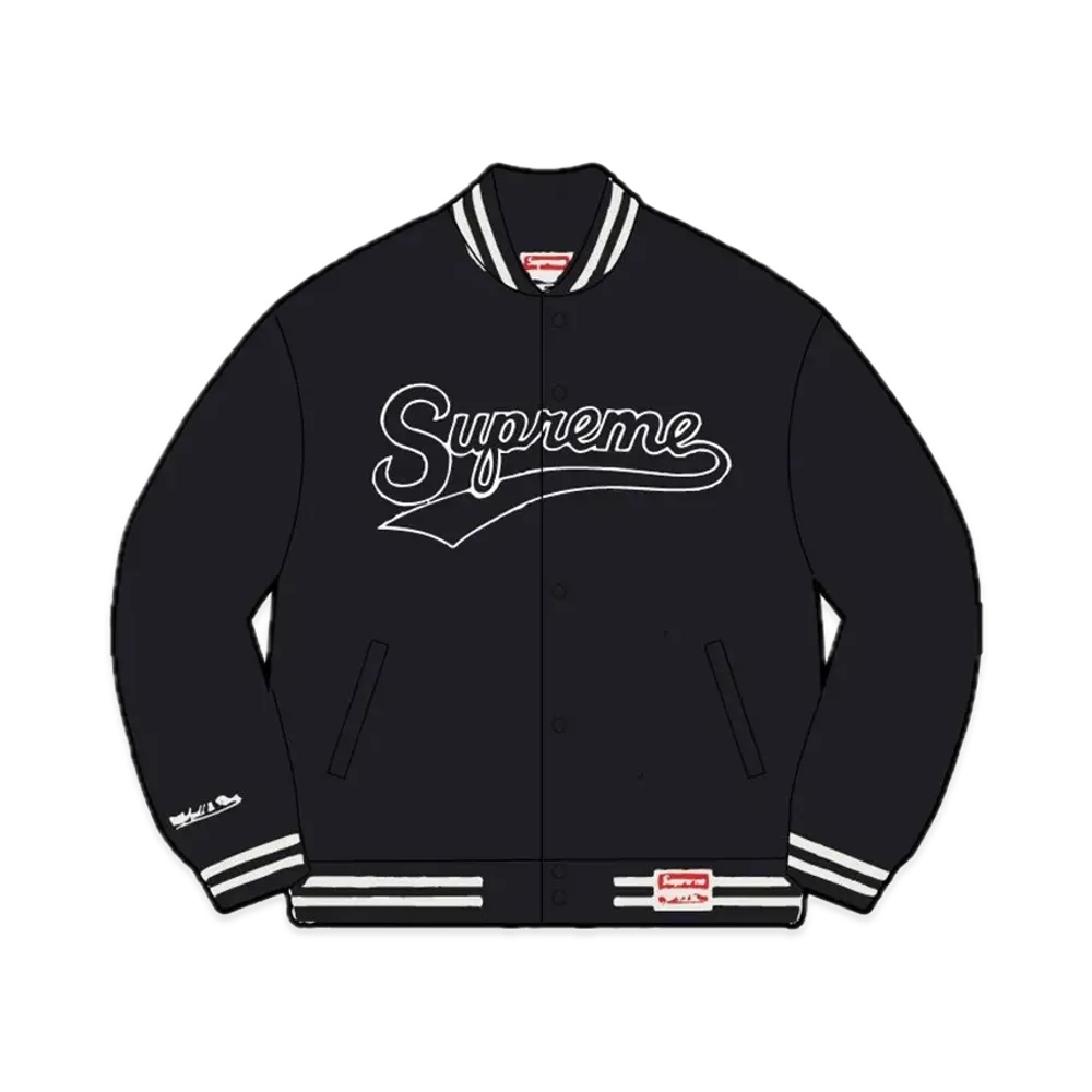 Supreme x Mitchell & Ness Doughboy Twill Varsity Jacket "Black"