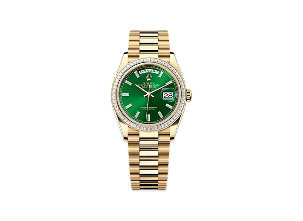 ROLEX Day-Date 36mm Yellow Gold Diamond 128398TBR "Bright Green"