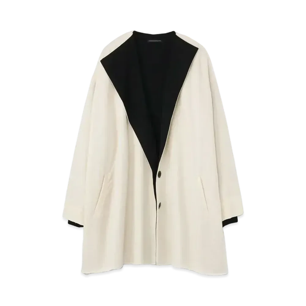 Yohji Yamamoto Y's COTTON WOOL NYLON NO COLLAR SHORT COAT "Off White"