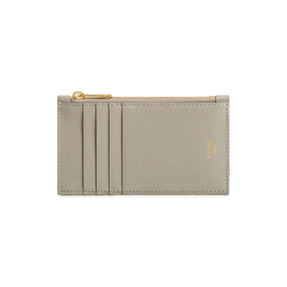 CELINE Zipped Compact Card Holder in Smooth Calfskin  "Green Clay"