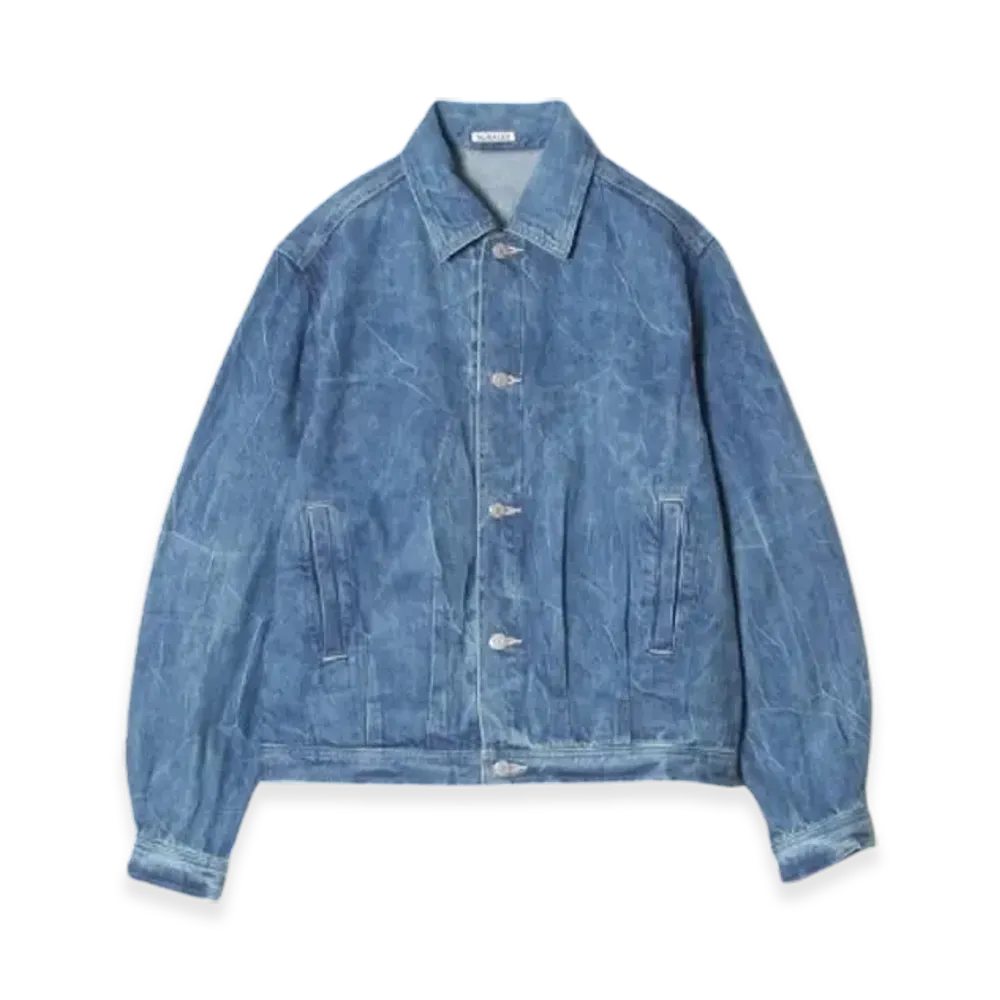 AURALEE Selvedge Faded Light Denim Blouson Lightning Effect "Indigo"