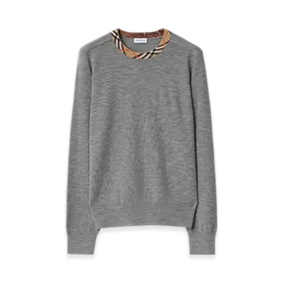 Burberry Check Trim Wool Sweater "Gray"