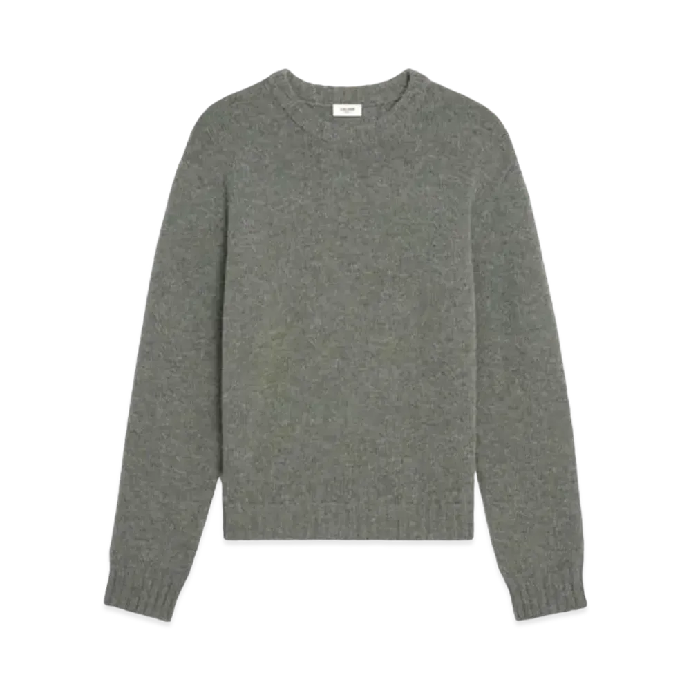 CELINE Iconic Crew Neck Sweater / Shetland "Gray/Green"